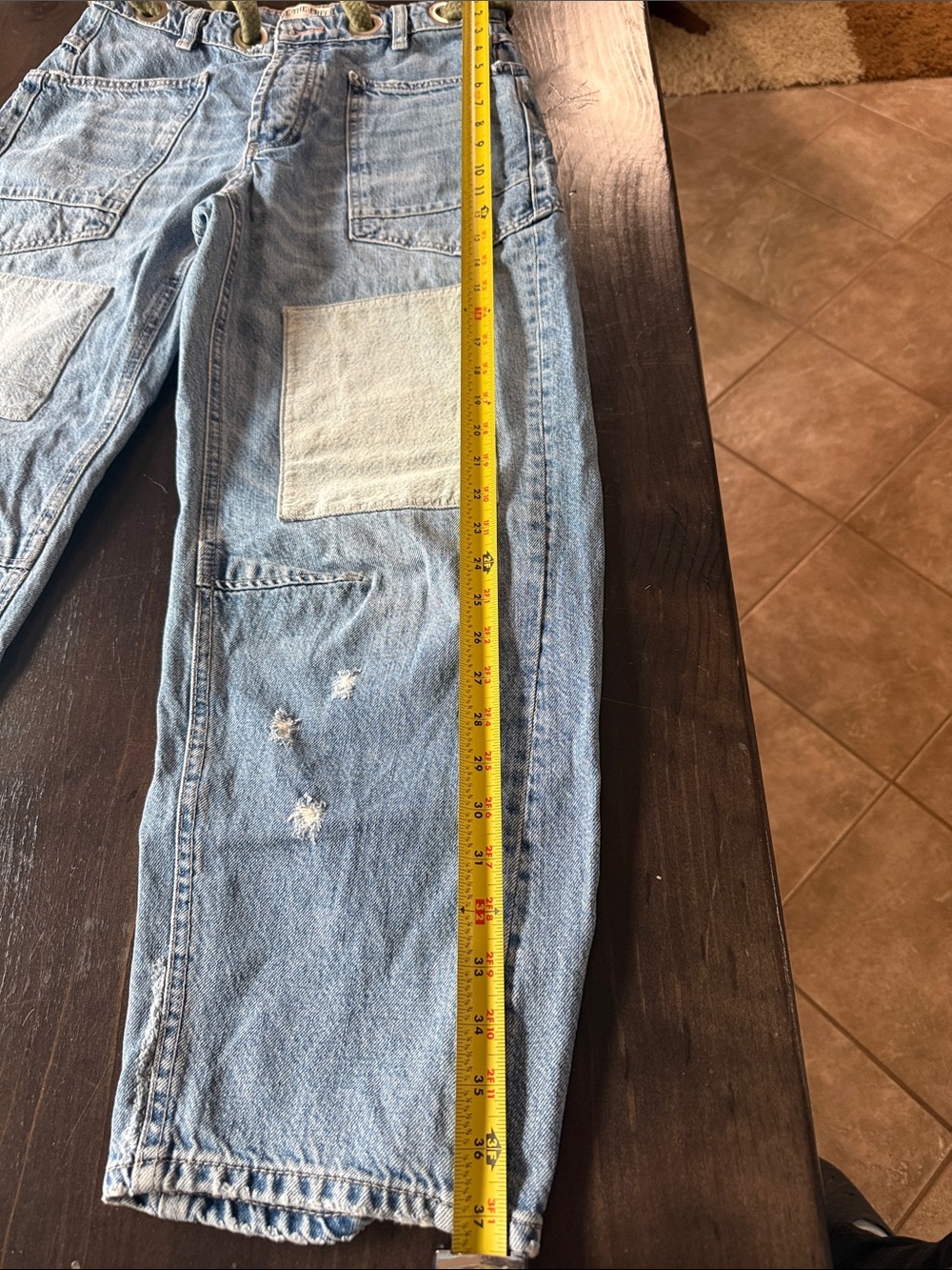 We The Free Light Wash Denim Jeans with Olive Rope Detail - Picture 5 of 10
